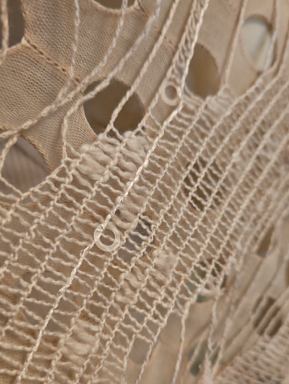 Light Cream Crochet Fringe Shawl - Picture 4 of 4